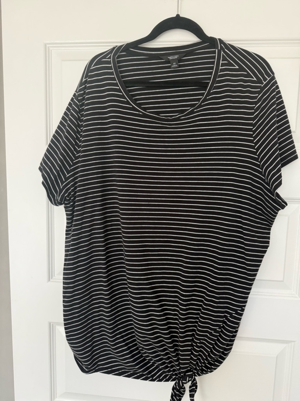 a new day Black & White Striped Tie-Hem Short Sleeve Top